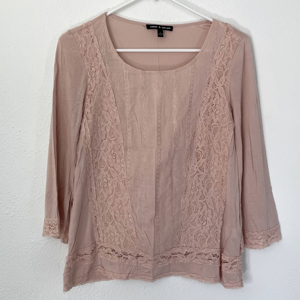 Blush Cable & Gauge Embroidered, Lacy Top
